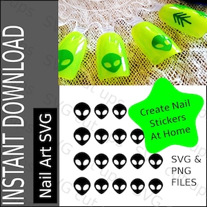Archivo SVG de Nail Art, pegatina de uñas de extraterrestre, archivo de corte creado para Cricut y máquinas similares
