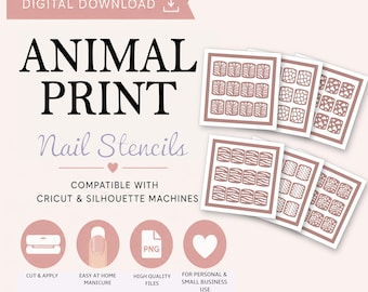 Animal Print Nail Stencil SVG Bundle | Leopard, Cow & Zebra Nail Art Templates | Cricut Nail Stencils | Nail Guide SVG | Instant Download