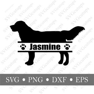Monogramme Golden Retriever, fichier personnalisable Split Frame Svg, Dxf, Eps, fichier machine de découpe, fonctionne avec Cricut et des applications similaires