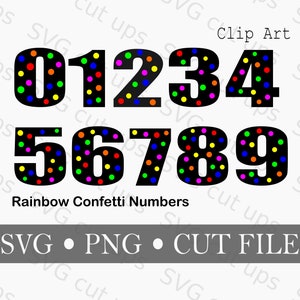 Numeri di coriandoli arcobaleno, file SVG e PNG, ClipArt