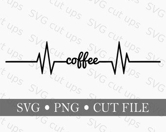 コーヒーハートビート SVG、PNG、Cricut用カットファイル