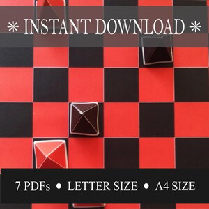 Gioco di dama stampabile, facile da montare, PDF formato A4 e lettera USA, include tavole da 8 pollici e 12 pollici