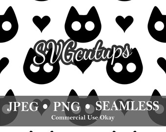 Black Cat Seamless Pattern with transparent background, JPG and PNG files, can be use for sublimation, to print fabric or other projects