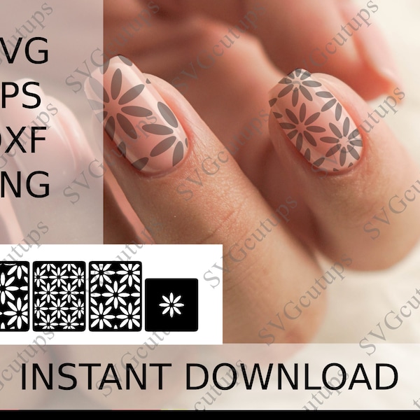 Nail Art SVG file, Daisy Stencils, Nail Stencils Svg, Flower Stencil Svg, Nail Stencils Cut File, SVG for Cricut