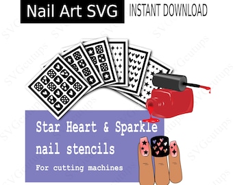 Hearts & Stars nagelsjabloon en sticker SVG-bundel | Cricut- en snijmachinebestand | Doe-het-zelfcadeaus, feestartikelen, kousen