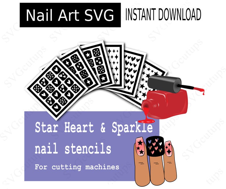 Hearts & Stars nagelsjabloon en sticker SVG-bundel | Cricut- en snijmachinebestand | Doe-het-zelfcadeaus, feestartikelen, kousen afbeelding 1