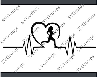 Running heartbeat Svg, Running woman Svg,Runner Svg,Running Svg, Running Cut file,Runner Cut file, Girl Running SVG,Running Ekg