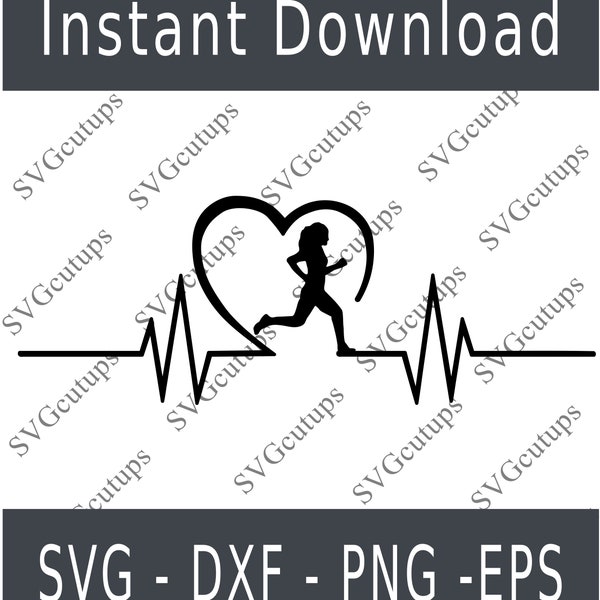 Running heartbeat Svg, Running woman Svg,Runner Svg,Running Svg, Running Cut file,Runner Cut file, Girl Running SVG,Running Ekg