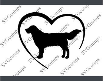 Golden Retriever Svg, Silueta de Golden Retriever, Archivo de corte de Golden Retriever, Contorno de Golden Retriever, Corazón de Retriever