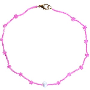 Single Color Beaded Flower Necklaces with Pearl