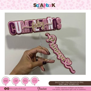 Caketopper Happy birthday Princess &quot;DIGITAL&quot; Digital Cut File for Cameo and Cricut SVG