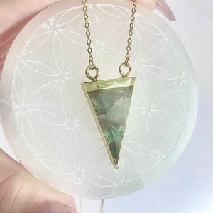 HIGH QUALITY Fluorite Necklace Fluorite Gemstone Necklace Crystal Triangle Necklace Rainbow Fluorite Necklace Rainbow Fluorite Pendant