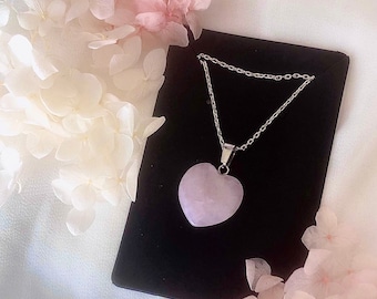 NATUURLIJKE ROZENKWARTS hart ketting Rozenkwarts ketting liefde kristal hart ketting natuurlijke kristal ketting hart kristal ketting edelsteen