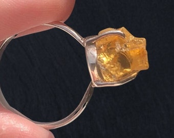 GENUINE CITRINE Solitaire Ring Natural Citrine Ring Citrine Silver Ring Raw Citrine Ring Raw Crystal Ring Silver Citrine Gemstone Ring