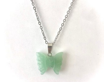 Natural Crystal Butterfly Necklace Green Aventurine Necklace Green Aventurine Butterfly Gemstone Necklace Crystal Necklace Aventurine