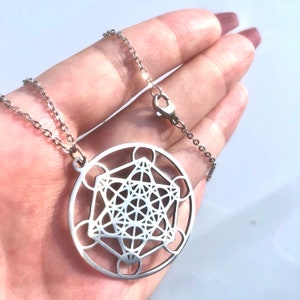 STAINLESS STEEL Metatron Necklace Silver Metatron Angel Symbol Pendant Sacred Geometry NecklaceStainless Steel Chain Silver Metatron Jewelry