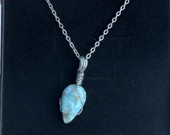 GENUINE LARIMAR Necklace Larimar Pendant Gemstone Wire Wrap Crystal Pendant Blue Larimar AAAA Larimar Gemstone Necklace Silver Larimar Blue