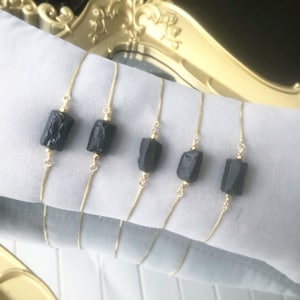 NATURAL Black Tourmaline Bracelet Gold Raw Crystal Bracelet Tourmaline Jewelry Rough Stone Bracelet Protection Crystal Healing Bracelet