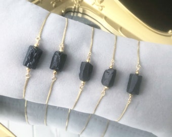 NATURAL Black Tourmaline Bracelet Gold Raw Crystal Bracelet Tourmaline Jewelry Rough Stone Bracelet Protection Crystal Healing Bracelet