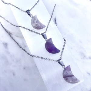 GENUINE Amethyst Moon Necklace Chevron Amethyst Moon Necklace Silver Moon Crystal Necklace Crystal Moon Necklace Silver Amethyst Necklace