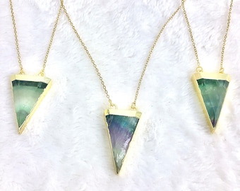 HIGH QUALITY Fluorite Necklace Fluorite Gemstone Necklace Crystal Triangle Necklace Rainbow Fluorite Necklace Rainbow Fluorite Pendant