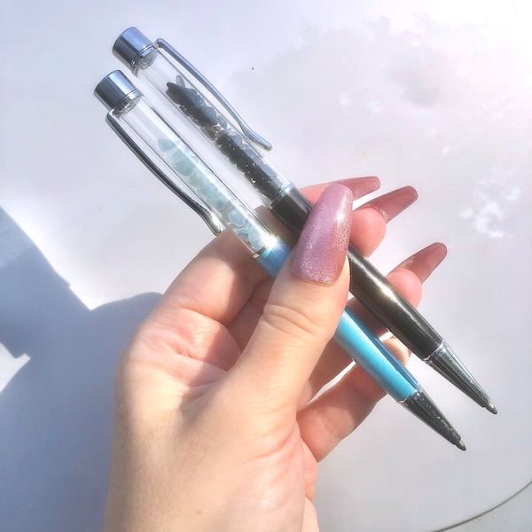 GEMSTONE PEN Blue Crystal Pen Aquamarine Gemstone Blue Pen Crystal Chip Pen Natural Crystal Pen Manifestation Pen Crystal Filled Pen