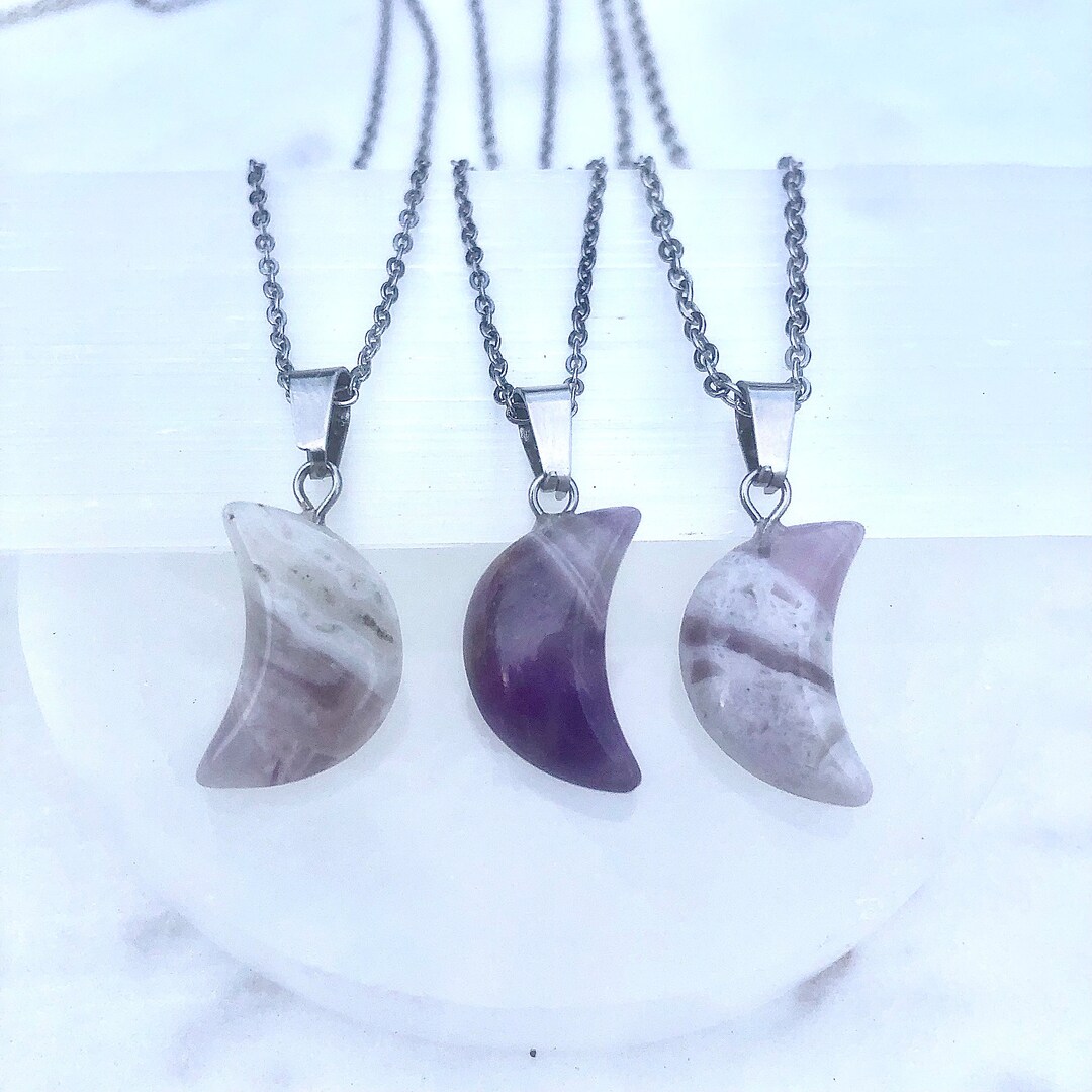 GENUINE AMETHYST Moon Necklace Moon Crystal Necklace Silver Amethyst ...
