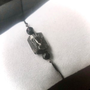 Raw Crystal Bracelet, Natural Black Tourmaline Bracelet, Rough Stone Bracelet, Tourmaline Stone Jewelry, Black Tourmaline