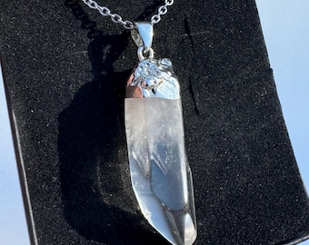 GENUINE CRYSTAL Necklace Clear Quartz Point Necklace Crystal Point Silver Crystal Point Pendant Crystal Point Crystal Natural Clear Quartz