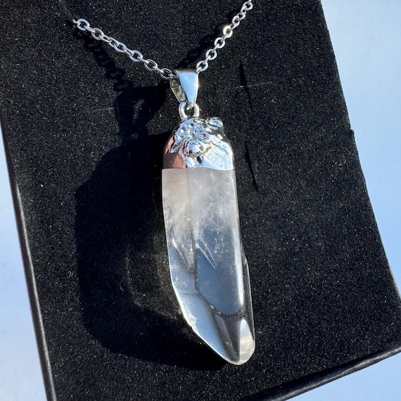 GENUINE CRYSTAL Necklace Clear Quartz Point Necklace Crystal Point Silver Crystal Point Pendant Crystal Point Crystal Natural Clear Quartz Etsy