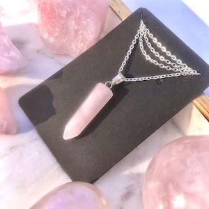 GENUINE Rose Quartz Necklace Silver Rose Quartz Point Necklace Crystal Point Necklace Point Rose Quartz Pendant Point Necklace Rose Quartz