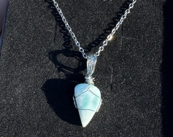 GENUINE Larimar Necklace Larimar Pendant Gemstone Wire Wrap Crystal Pendant Blue Larimar AAAA Larimar Gemstone Necklace Silver Larimar Blue