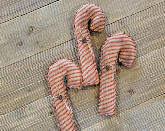 Primitive Candy Canes,stuffed candy cane,coffee stained candy cane,Christmas decor,Christmas ornament,primitive Christmas,candy cane decor