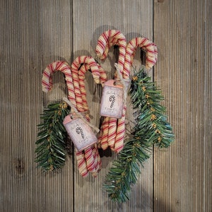 Primitive Candy Cane,coffee stained candy cane,primitive Christmas decor,Christmas decor,fabric wrapped candy cane,red ticking candy cane