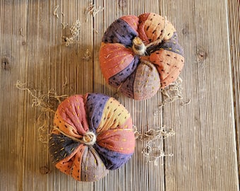 Quilted Pumpkin,Bundle of 2 Pumpkins,fall decor,fall quilt pumpkin,striped stuffed pumpkins,primitive decor,pumpkins,vintage fall decor