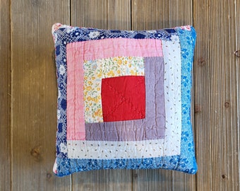 Vintage Log Cabin Pillow,log cabin block,vintage decor,vintage pillow,farmhouse decor,pillow,quilted pillow,vintage quilts,farmhouse pillow