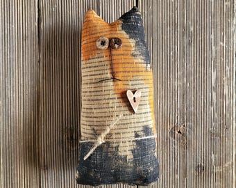 Calico cat, small stuffed cat, tri colored kitten ,small shelf sitter cat, primitive cat, cat lover decor, cat shelf tuck, kitten