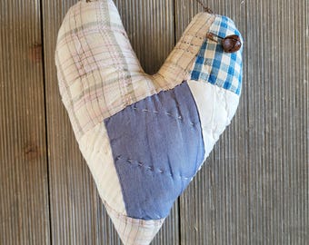 Primitive Heart, vintage quilt hanging heart, primitive valentine, primitive decor,vintage heart