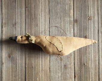 Primitive Goose,goose with rusty wire hanger,primitive decor,coffee stained primitive goose,goose cupboard hanger,goose,stuffed goose