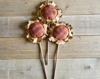 Primitive Sunflowers, Bundle of 3 Sunflowers,grungy coffee stained sunflowers,primitive decor,sunflowers on a stick,sunflowers,farmhouse
