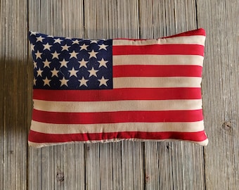 Flag Pillow, primitive americana flag pillow, flags, primitive decor, july 4, small coffee stained flag pillow