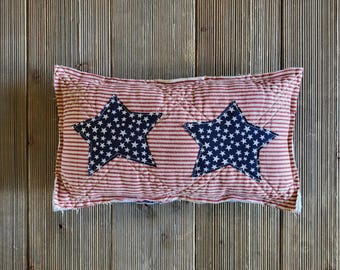 Patriotic Pillow, Stars and Stripes Pillow,Americana flag pillow, quilted small pillow, patriotic decor, star pillow, rustic patriotic decor