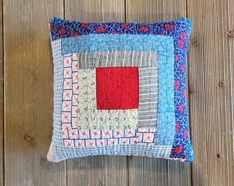 Vintage Log Cabin Pillow,log cabin block,vintage decor,vintage pillow,farmhouse decor,pillow,quilted pillow,vintage quilts,farmhouse pillow