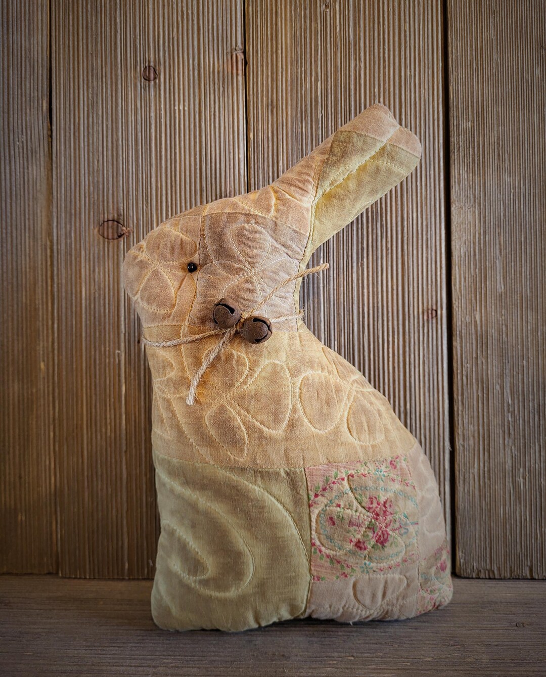 Quilted Rabbit Quilted Rabbit,grungy Coffee Stained Rabbit,easter Decor,easter Bunny ...