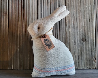 Vintage Grain Sack Rabbit,stuffed rabbit,vintage grain sack cloth,Easter rabbit,primitive grain sack bunny,Easter decor,Farmhouse Easter