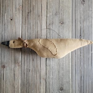 Primitive Goose,goose with rusty wire hanger,primitive decor,coffee stained primitive goose,goose cupboard hanger,goose,stuffed goose