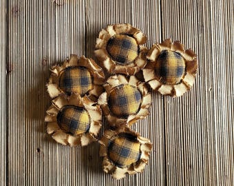 Primitive Mini Sunflowers,sunflower bowl fillers,bundle of 6 mini sunflowers,coffee stained sunflowers,sunflowers,summer decor,flower decor