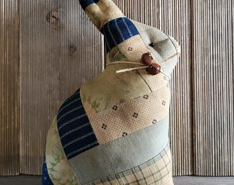 Quilted Rabbit,coffee stained rabbit,easter decor,easter bunny,easter rabbit,primitive easter decor,primitive quilt bunny,repurposed quilt