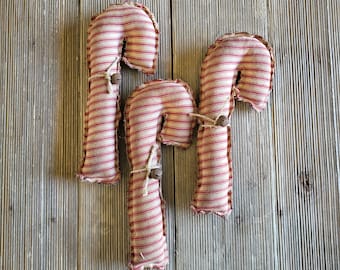 Primitive Candy Canes,stuffed candy cane,coffee stained candy cane,Christmas decor,Christmas ornament,primitive Christmas,candy cane decor