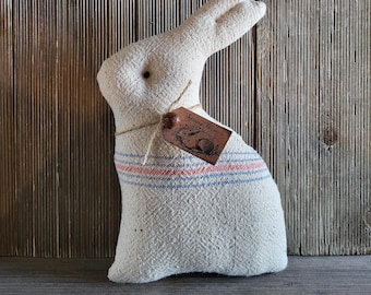 Vintage Grain Sack Rabbit,stuffed rabbit,vintage grain sack cloth,Easter rabbit,primitive grain sack bunny,Easter decor,Farmhouse Easter